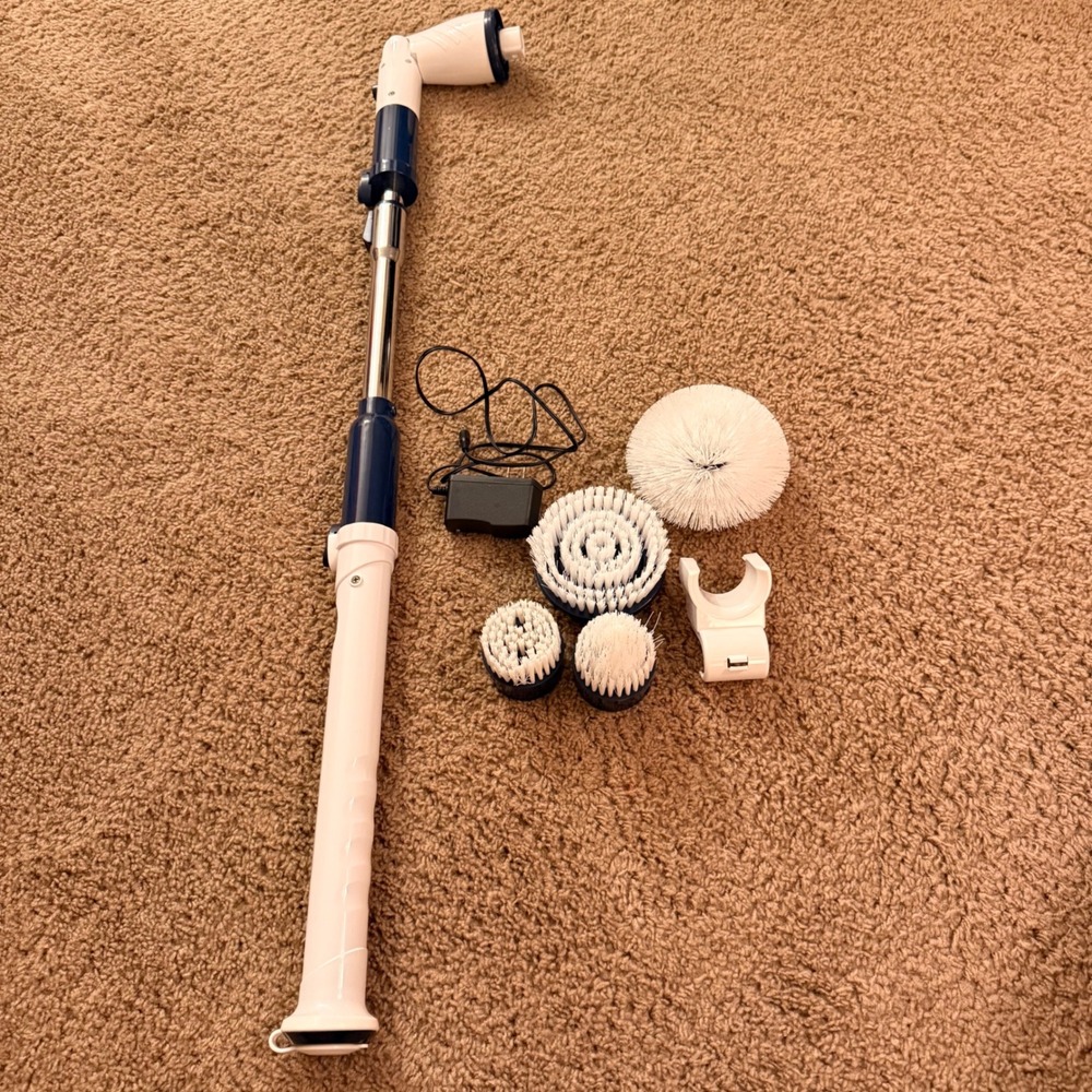 Casabella Power Scrubber Cordless Rechargeable Cleaning Brush with 4 Heads White